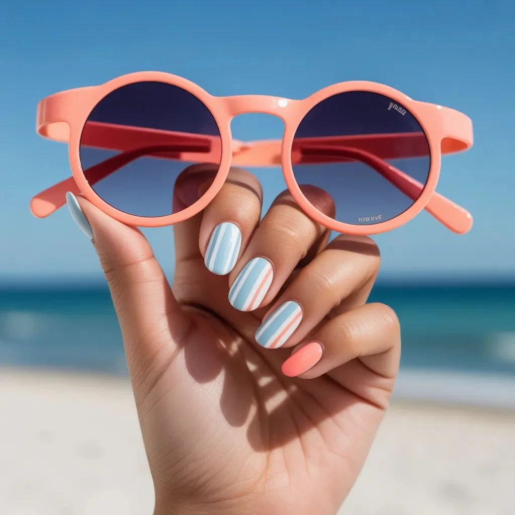 Beach umbrella stripes and coastal lines