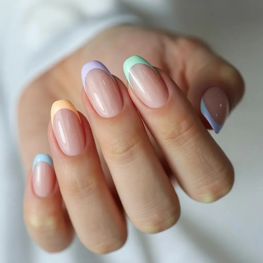 Blush Nude With Rainbow Pastel French
