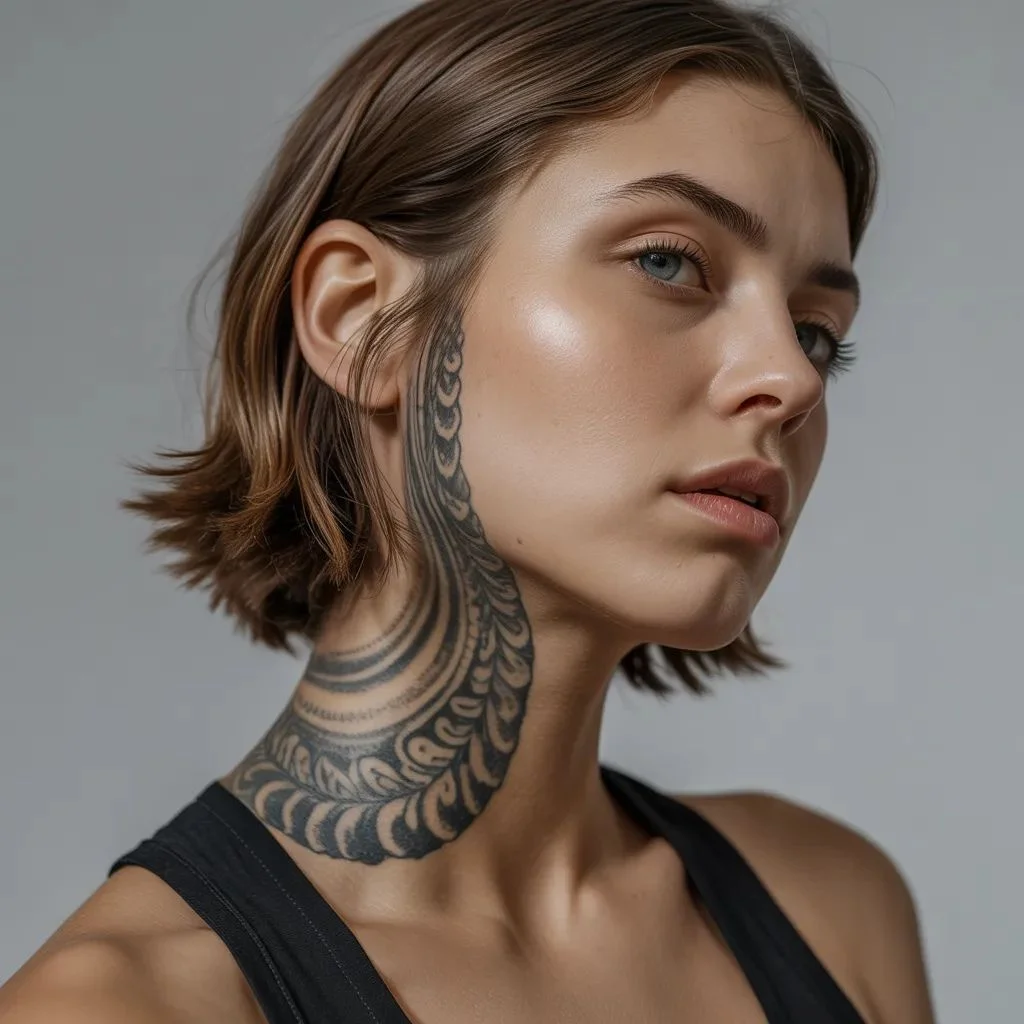 Bold Women Neck Tattoo Ideas for statement energy