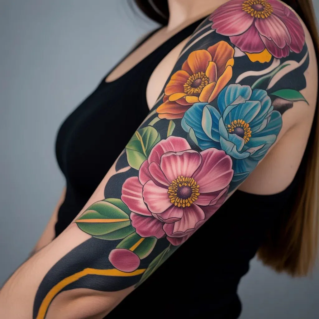Bold and Colourful Woman Sleeve Tattoo Ideas for Statement Ink