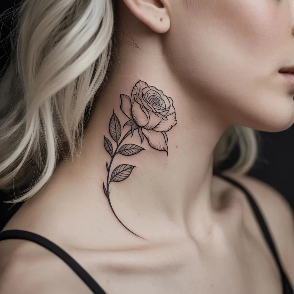 Floral Women Neck Tattoo Ideas that stay elegant