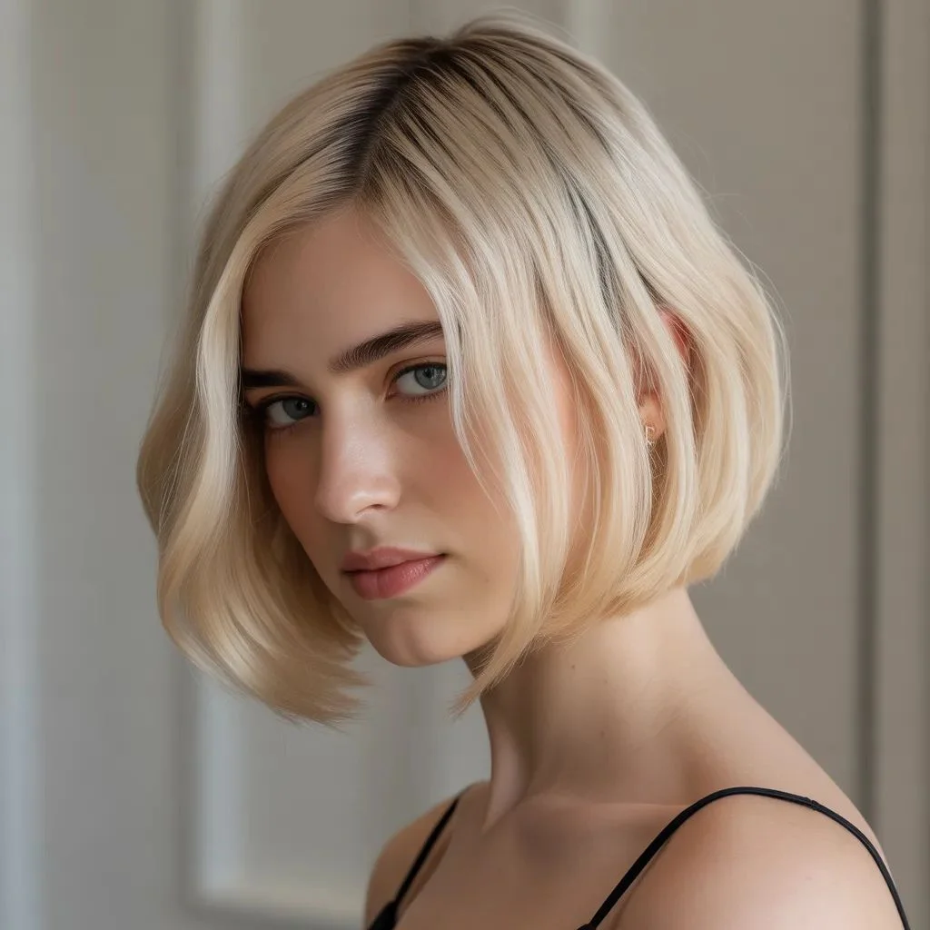 Glassy pearl blonde bob