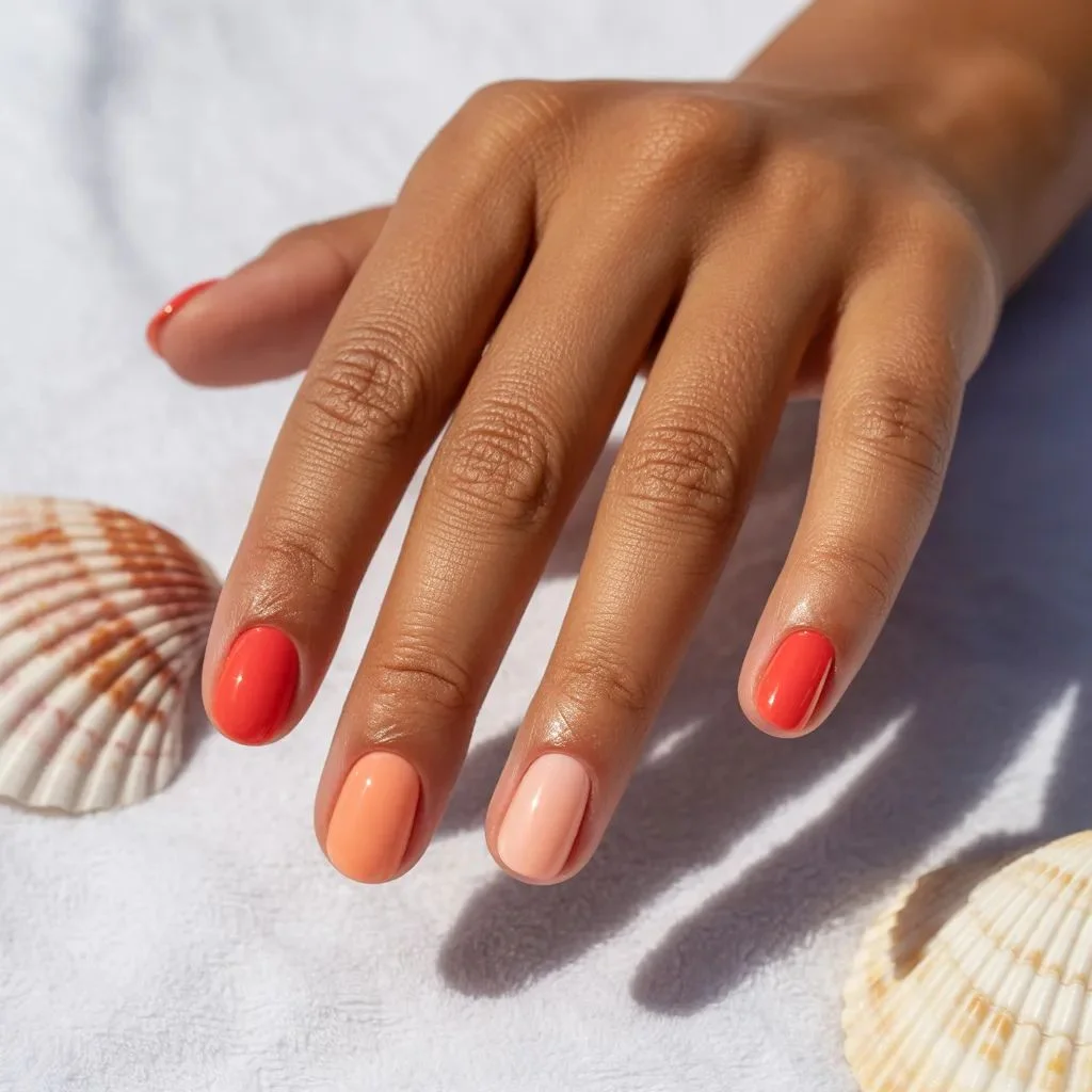 Jelly coral and sheer peach