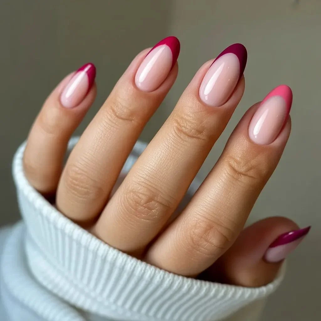 Mauve Nude With Berry Mismatch Tips