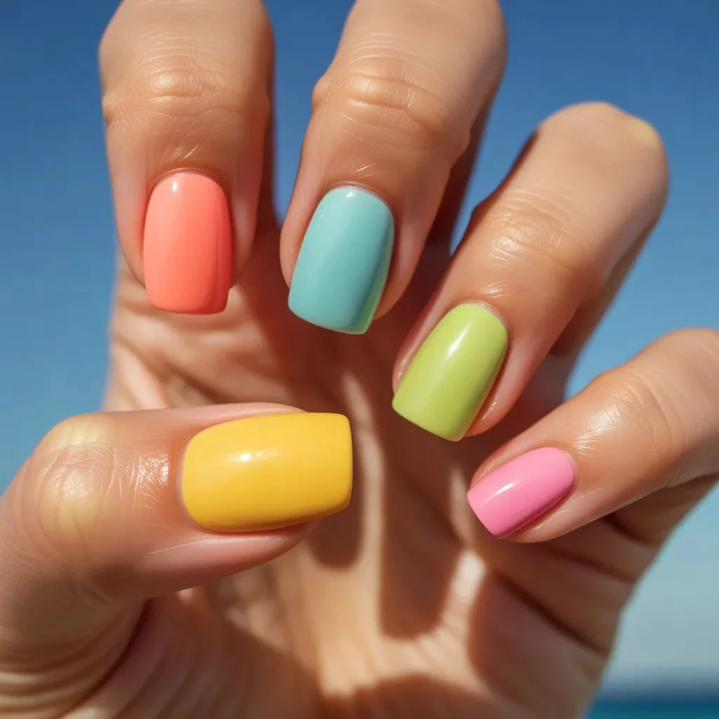 Mismatched tropical nails
