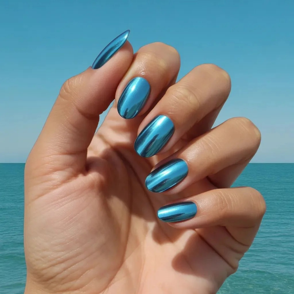Ocean blue chrome that catches the light