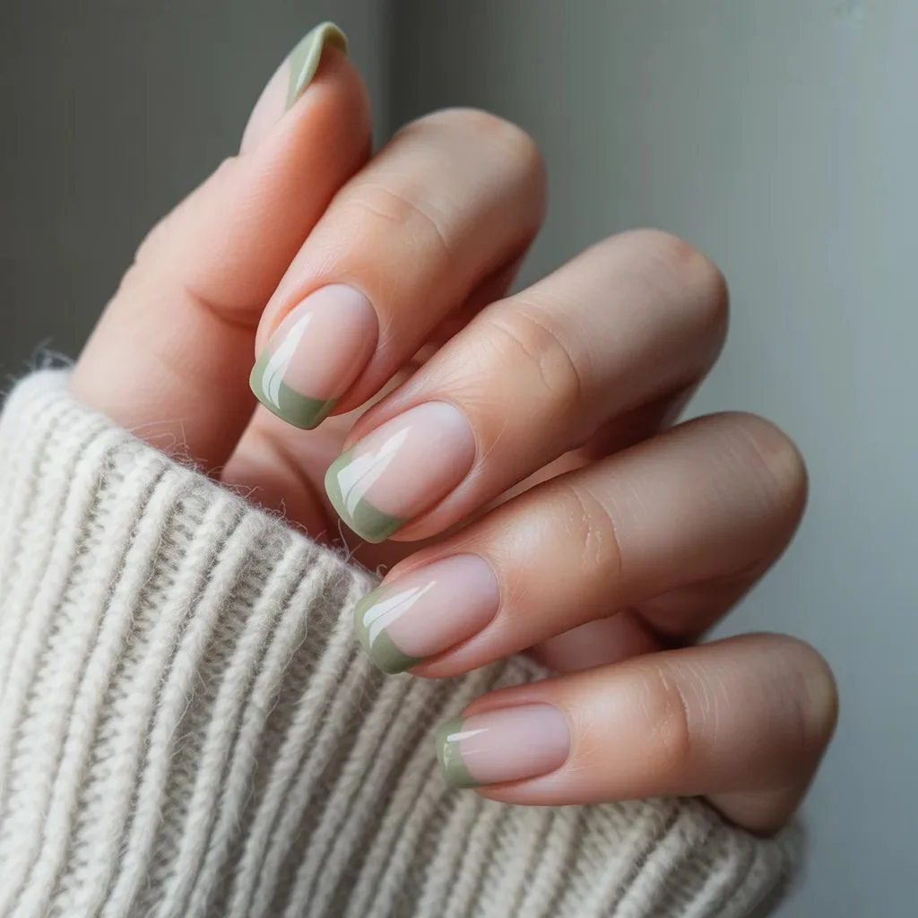 Off-White Nails With Green Tea Tips