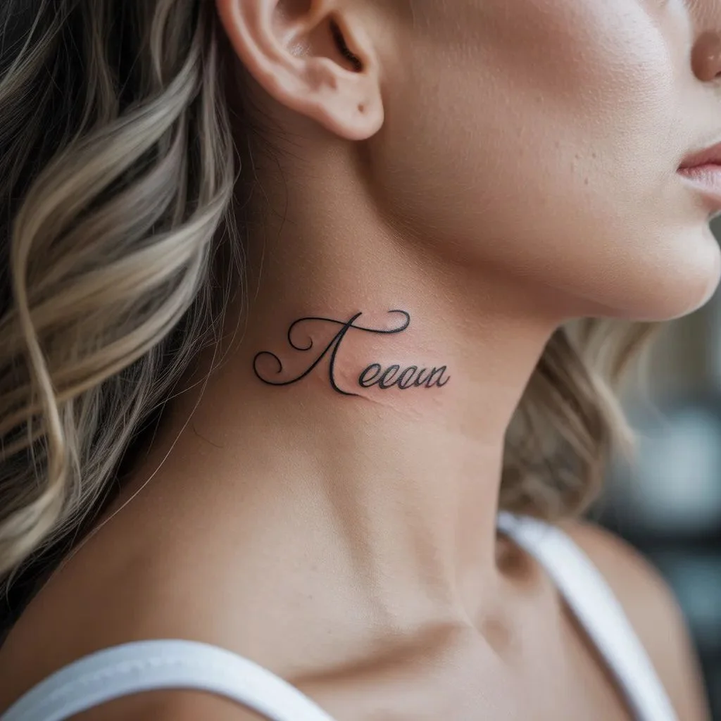 Script Women Neck Tattoo Ideas with meaning
