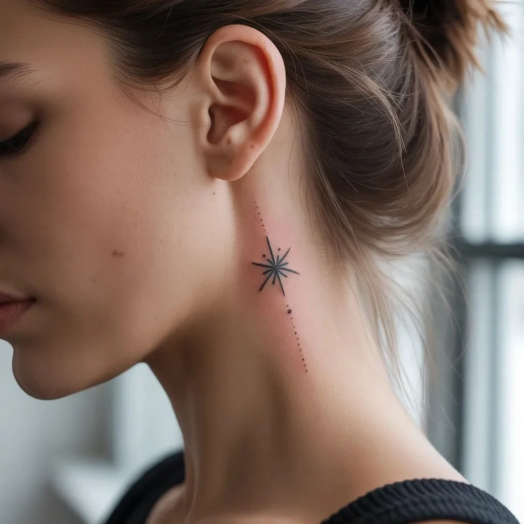 Small and subtle Women Neck Tattoo Ideas