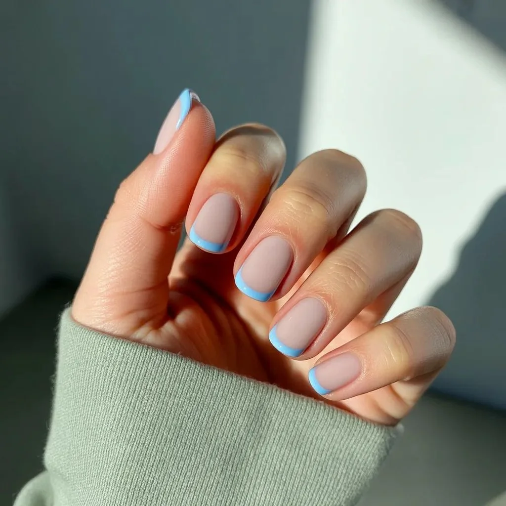 Soft Taupe Base With Sky Blue Micro French