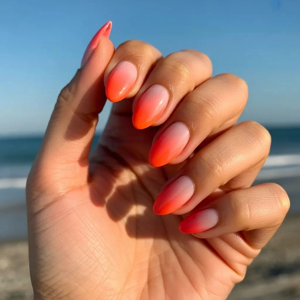 Sunset ombré with coral orange and pink