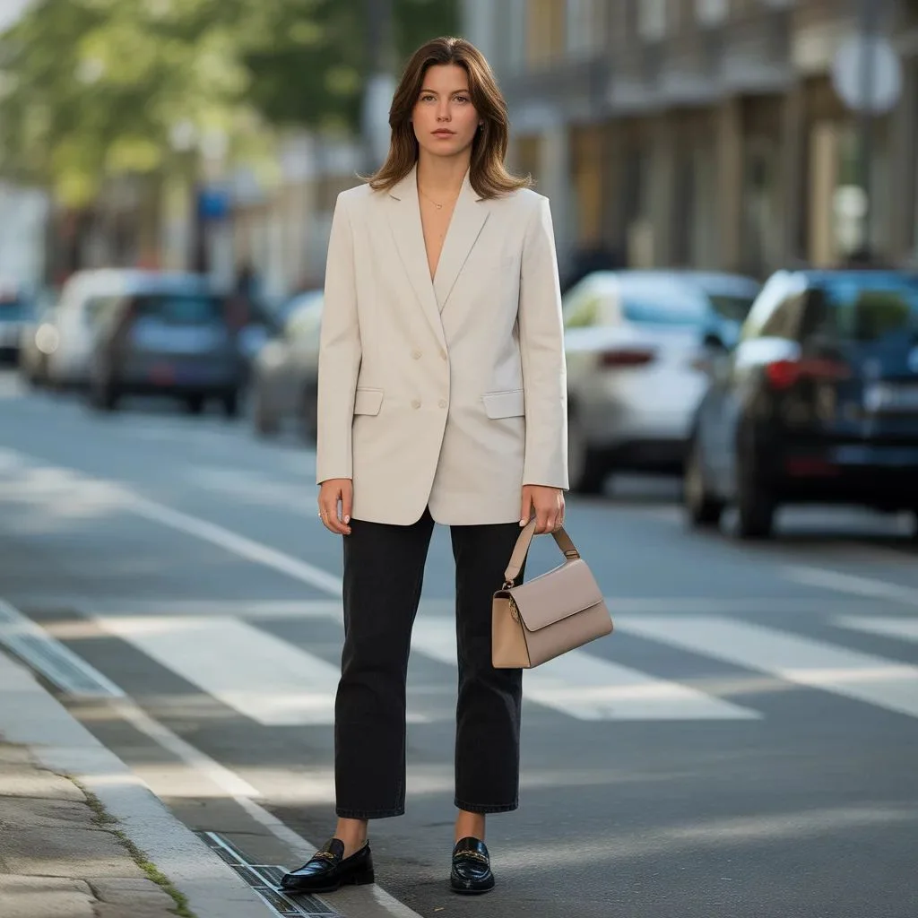 The Collarless Blazer With Straight Jeans