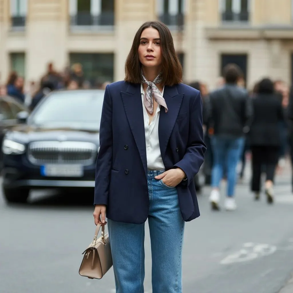 The Fitted or Slim Blazer With Denim and a Scarf