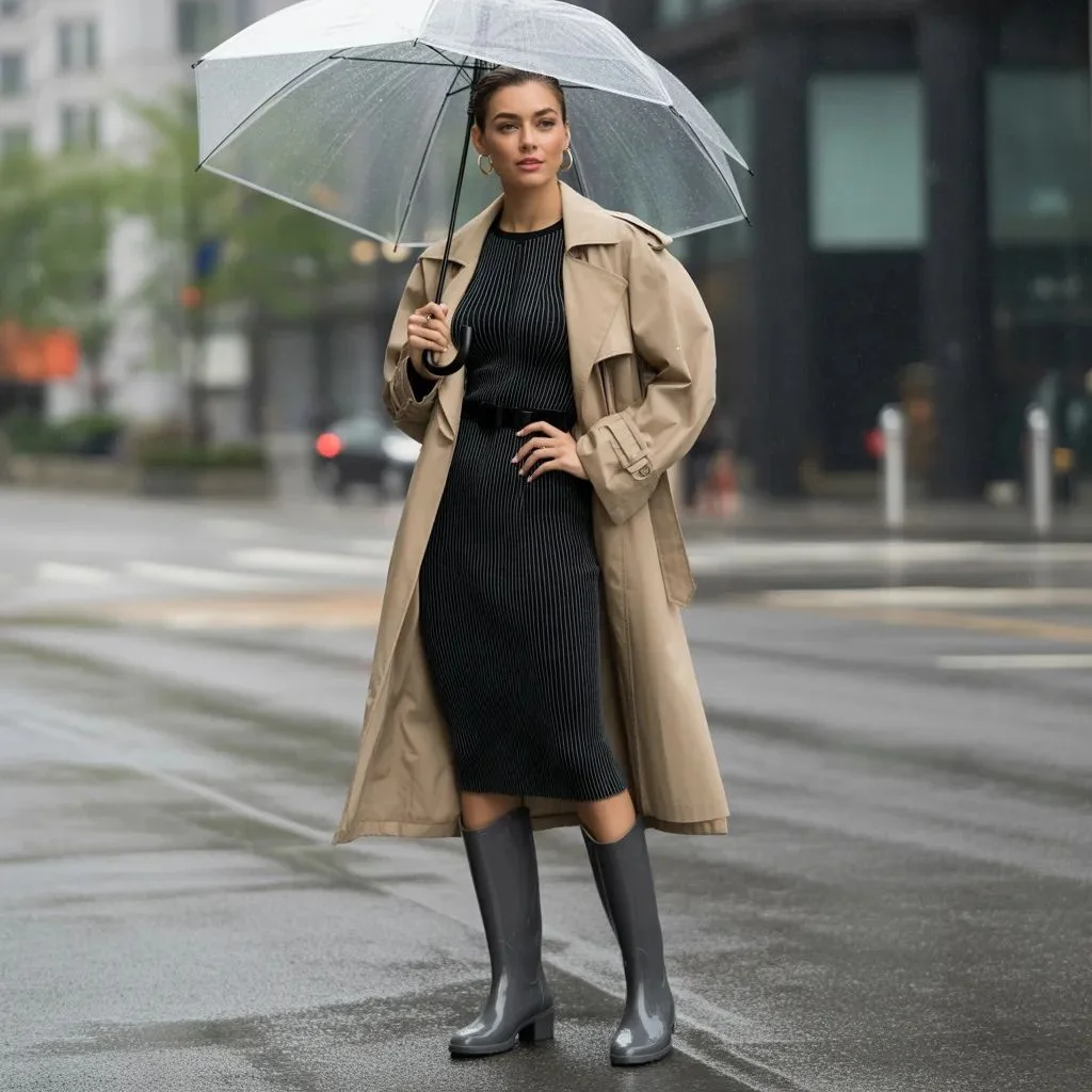 The dress and rain-boot pairing