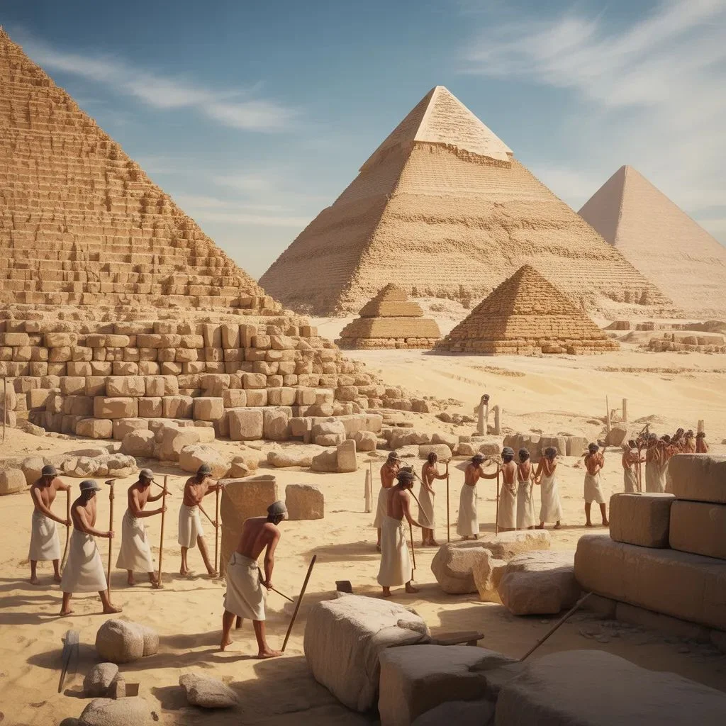 The pyramids were built by slaves whipped into labor