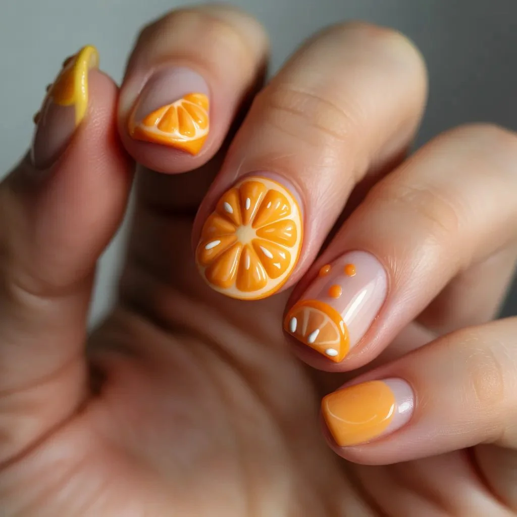 3D Orange Fruit Nail Art