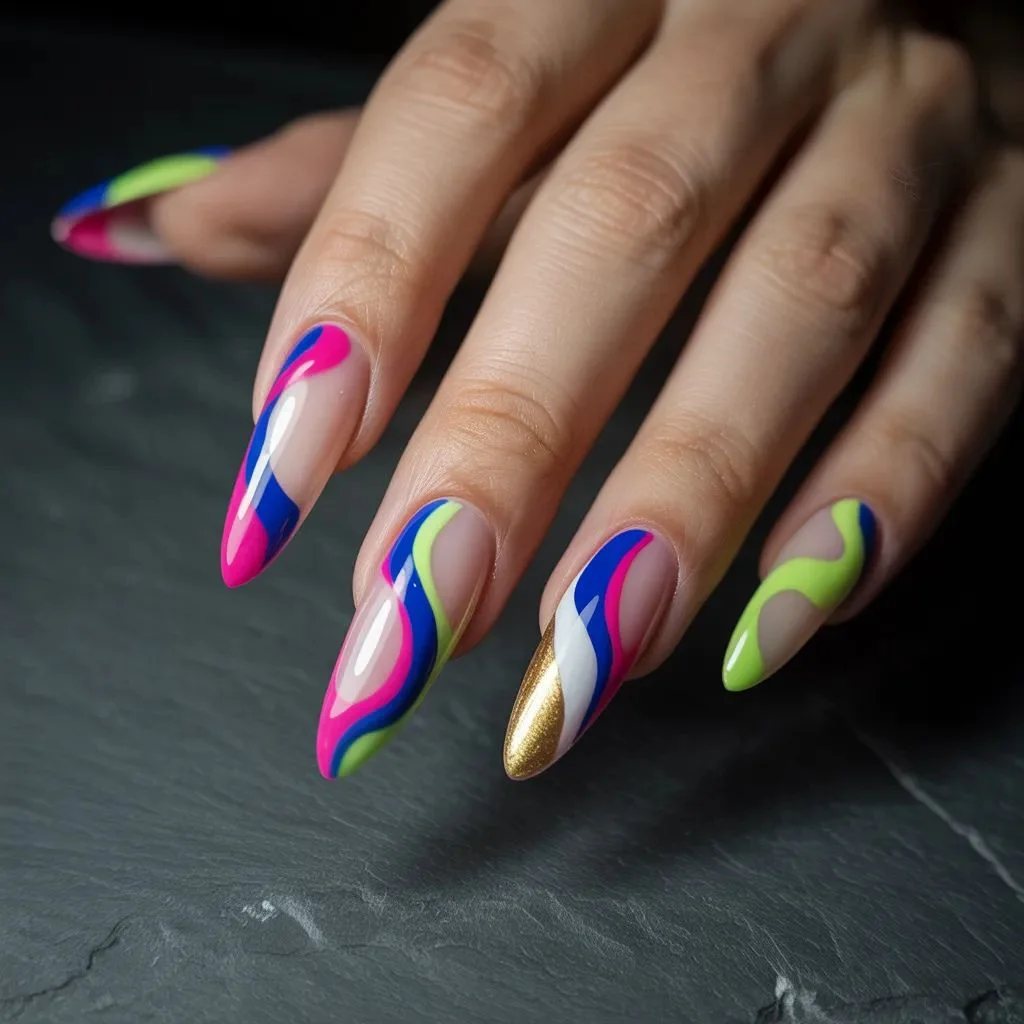 Abstract Swirl Nails Freehand Art on Acrylics