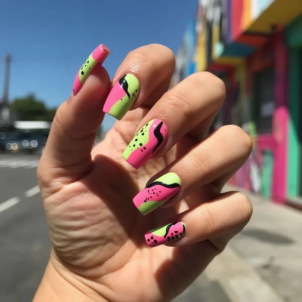 Abstract and Deconstructed Watermelon Nail Art for the Bold and Creative