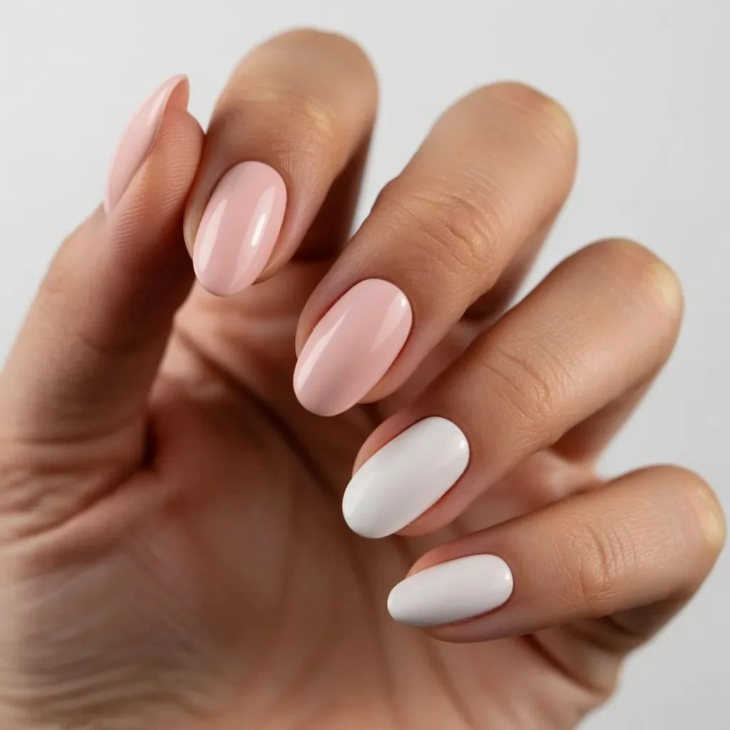 Alternating Matte Pink and White Nails