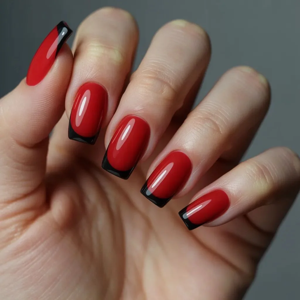 Black French Tip With Red Base