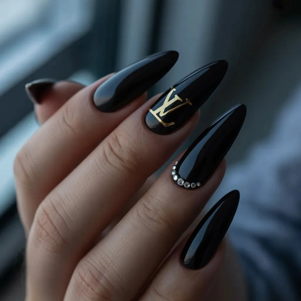 Black and Gold LV Nails