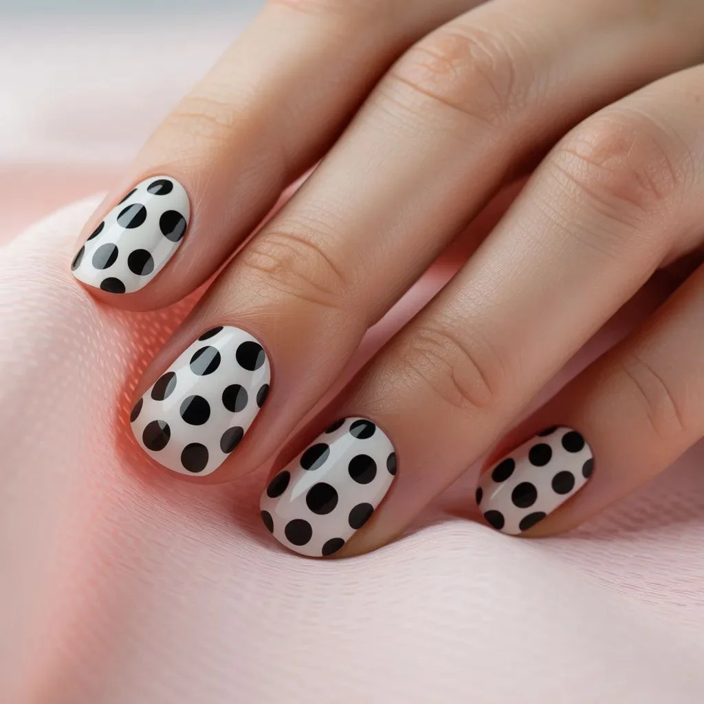 Black and White Polka Dot Nails