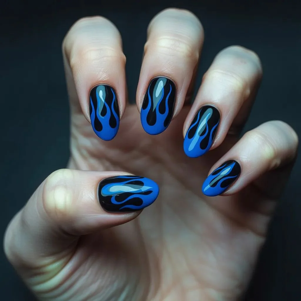 Blue Flame Nails