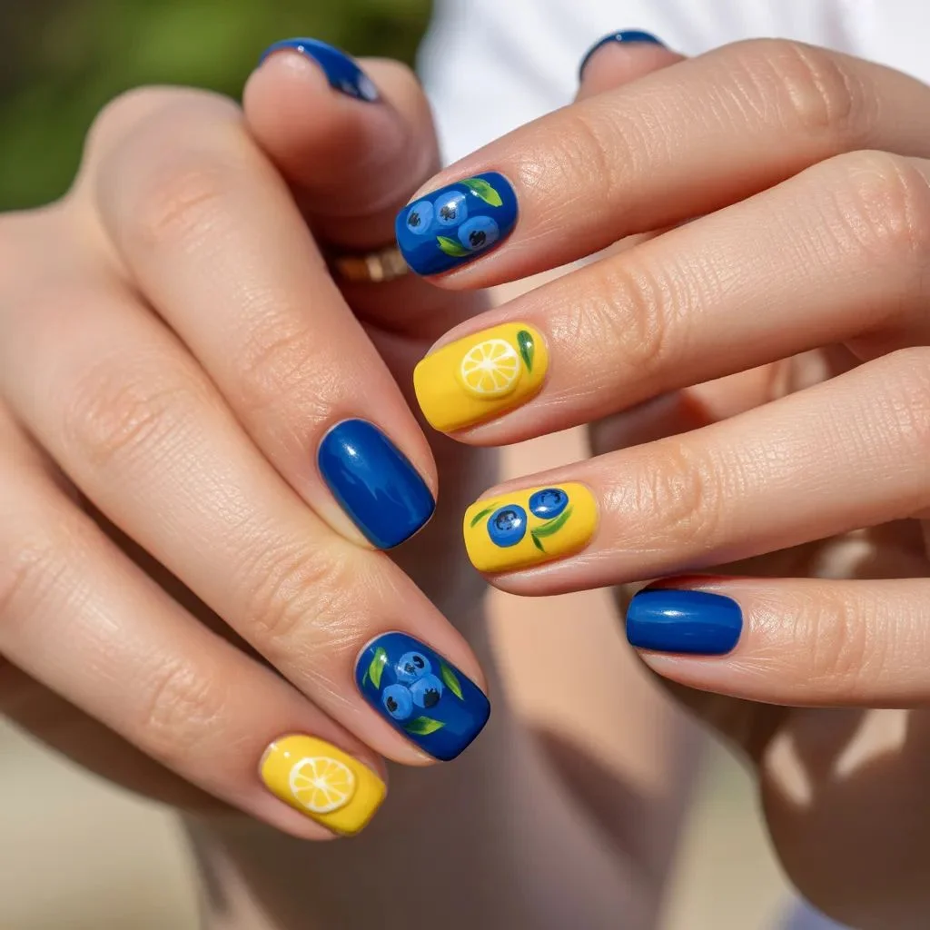 Blueberry Lemon Combo Nails