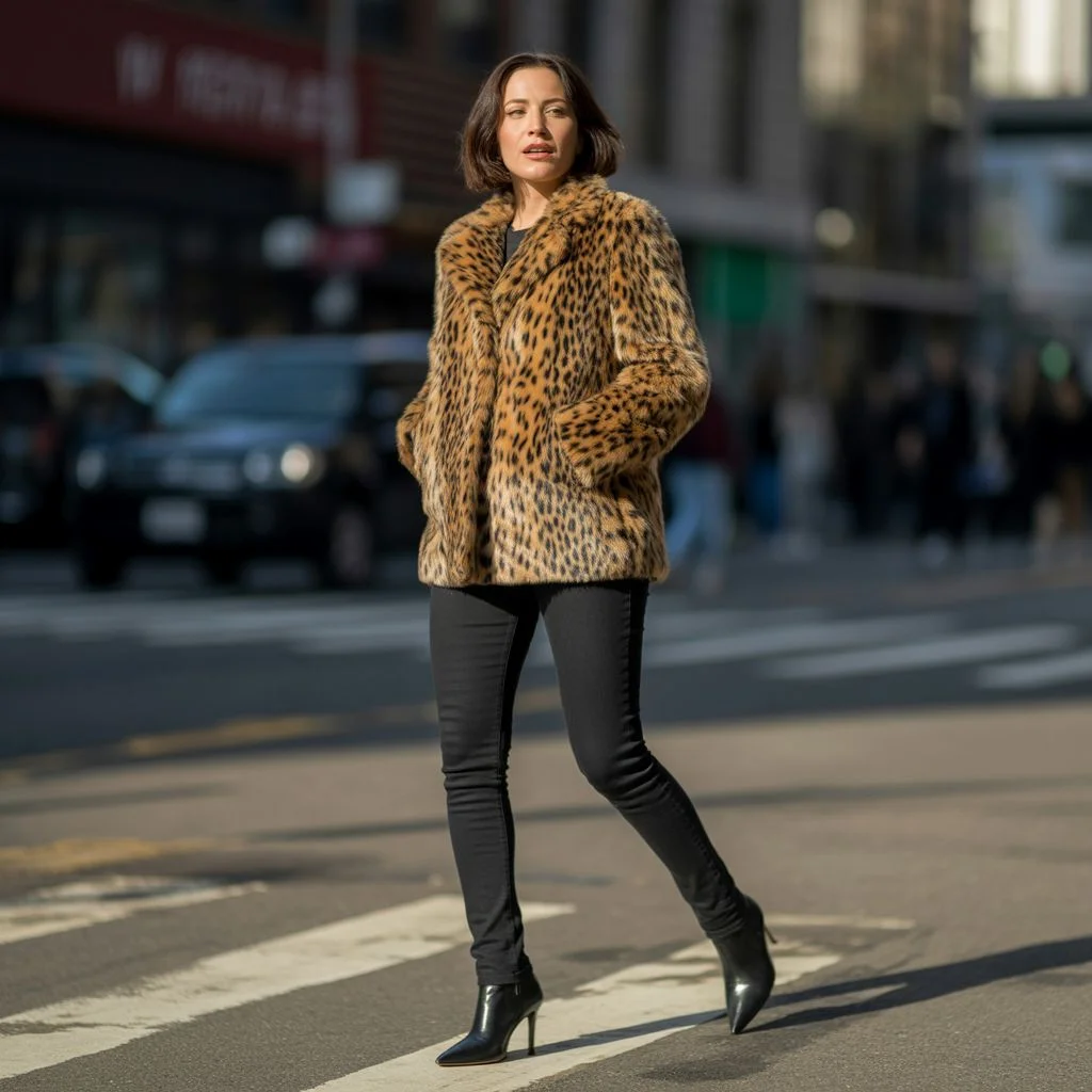 Bold Print Faux Fur Coat Outfit Animal Print and Beyond