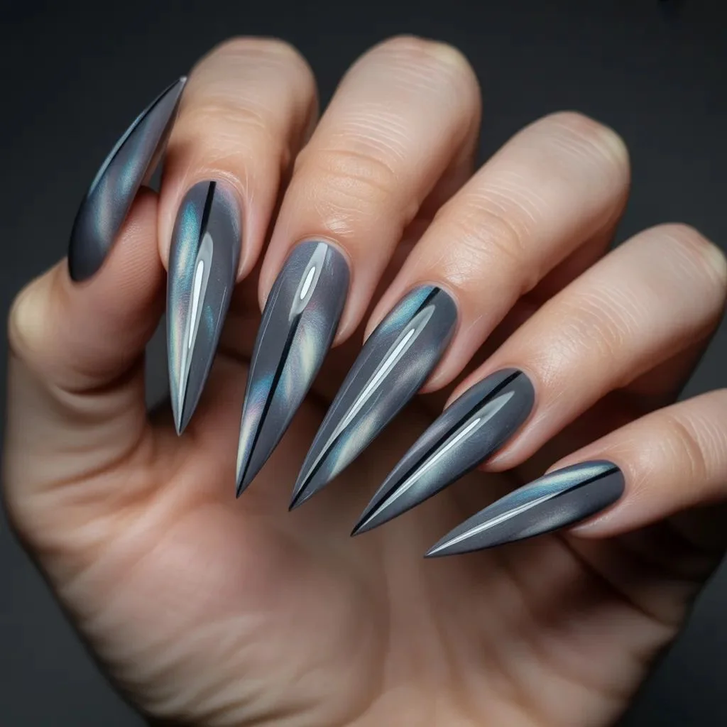 Cat-Eye Grey Nails — Magnetic, Dimensional, and Ultra Sleek