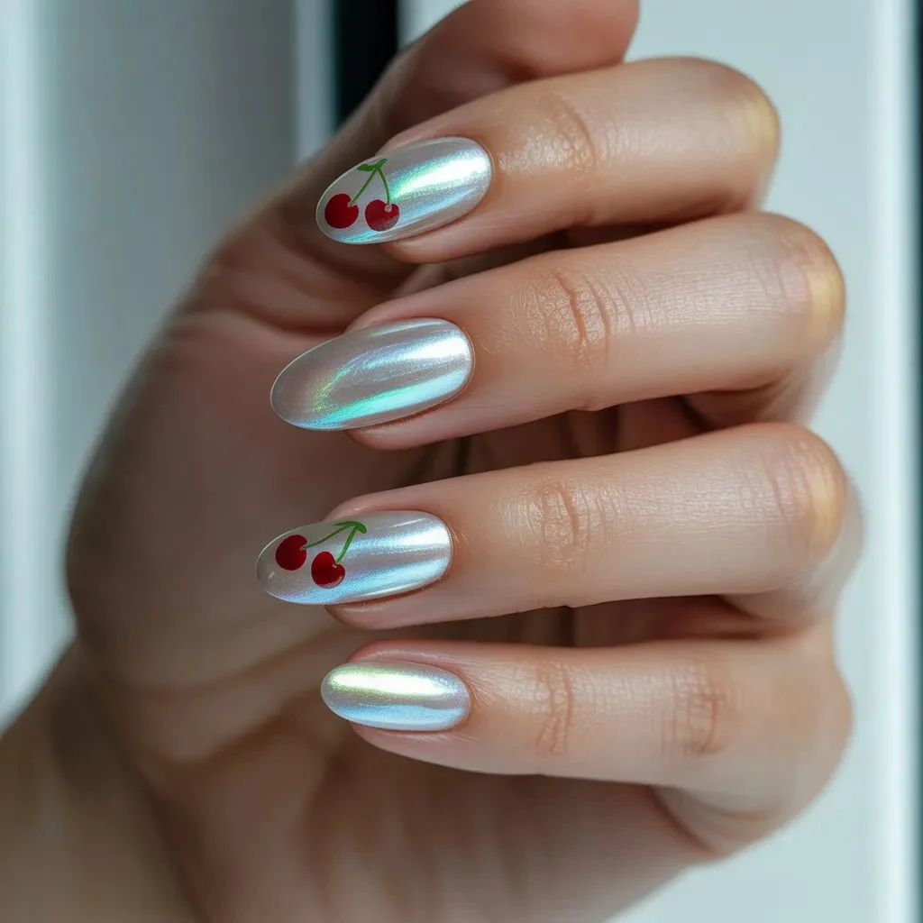 Cherry Chrome Nails