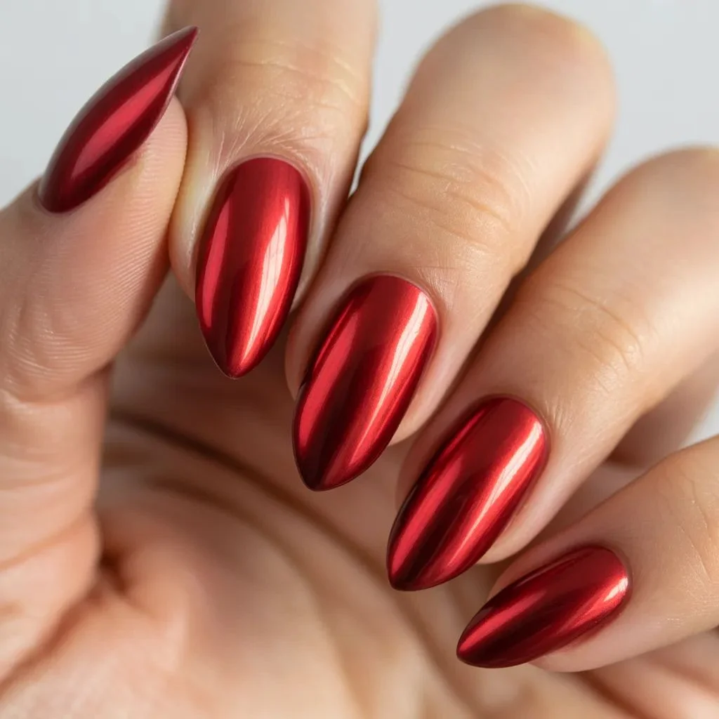 Cherry Red Chrome Nails