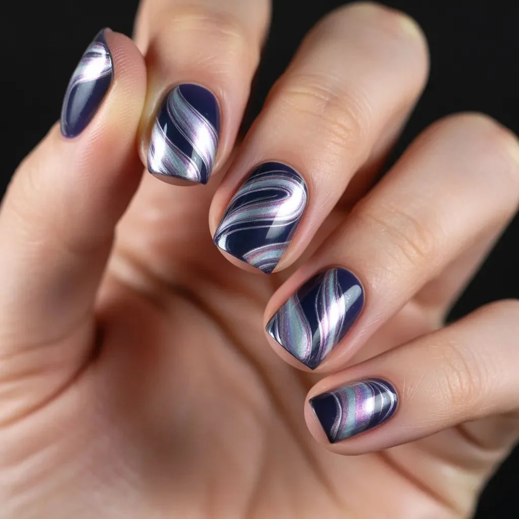 Chrome Galaxy Swirl Nails