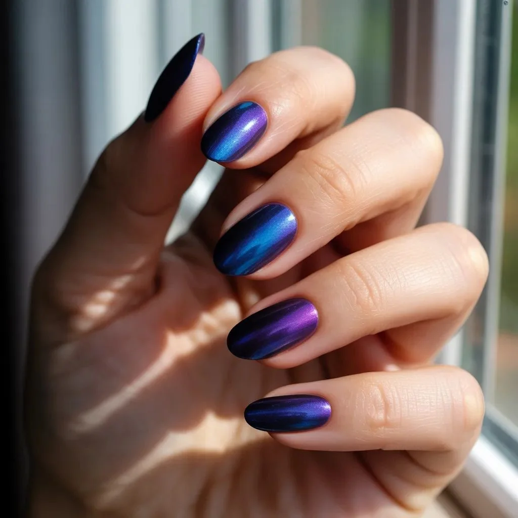 Chrome & Metallic Blueberry Nails
