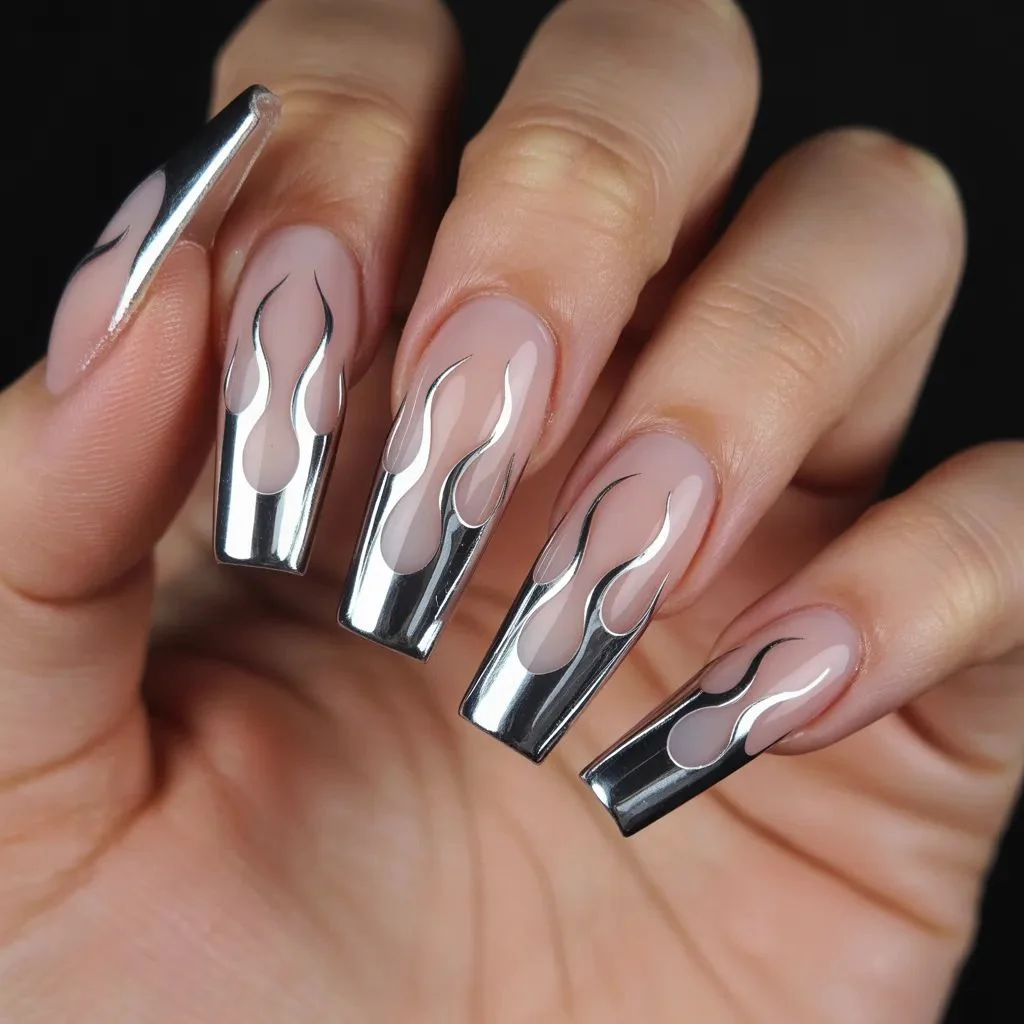 Chrome and Metallic Flame Nails
