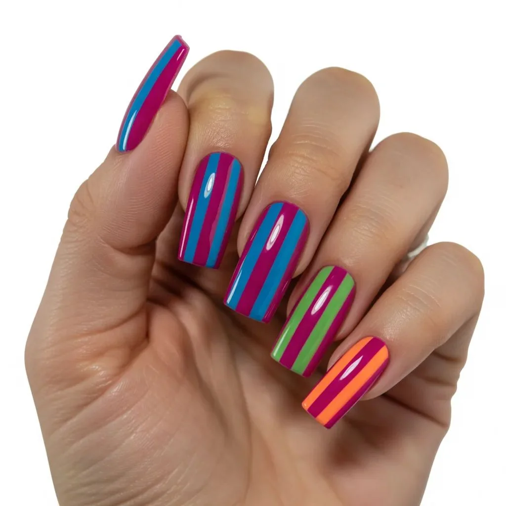 Classic Rainbow Multicolored Nails Acrylic