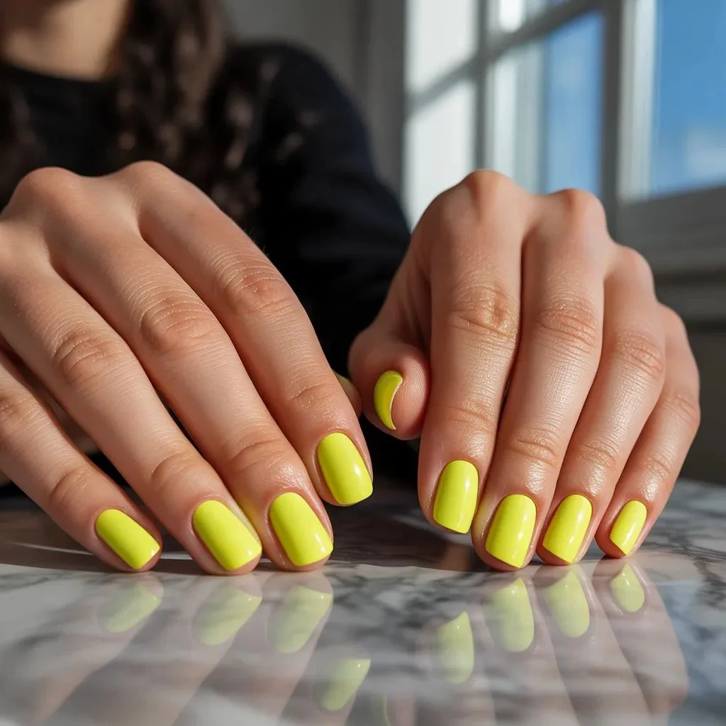 Classic Solid Neon Yellow Nails