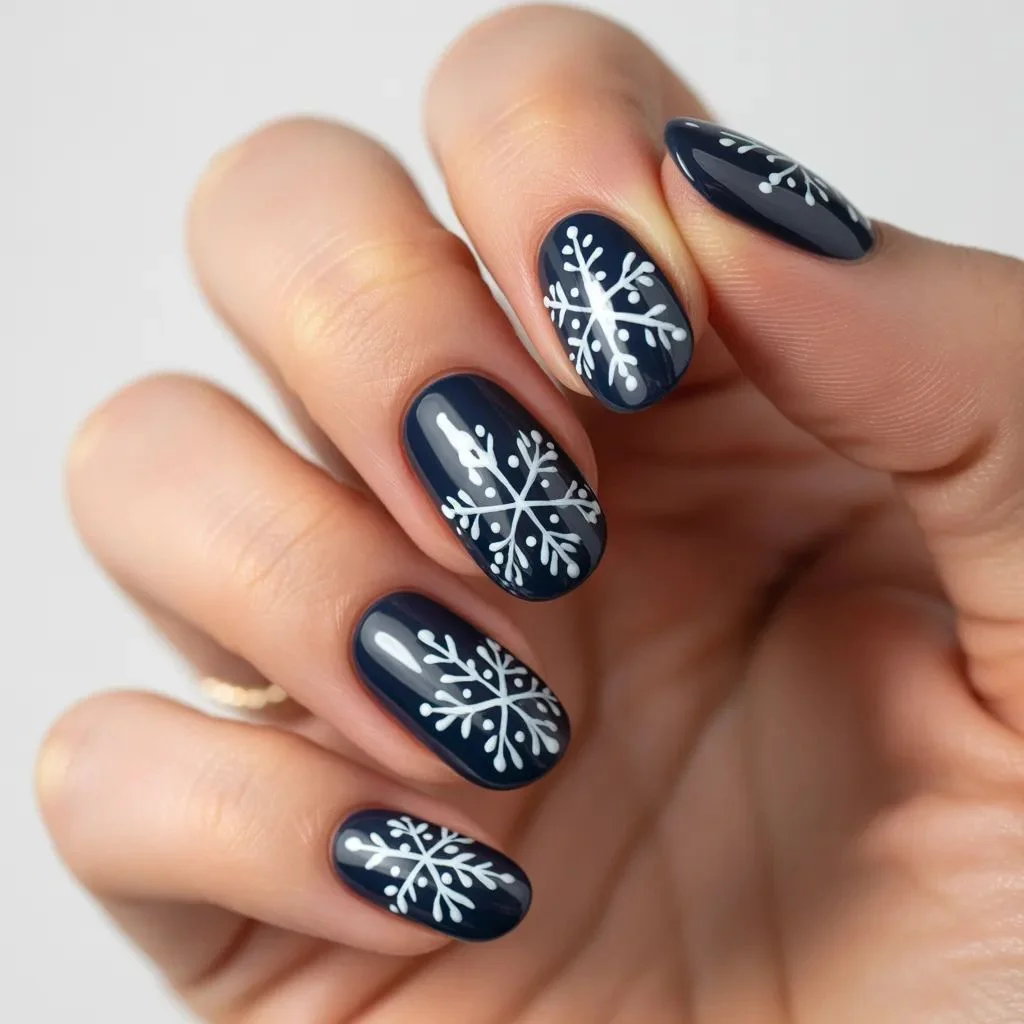 Classic White Snowflake on Deep Navy
