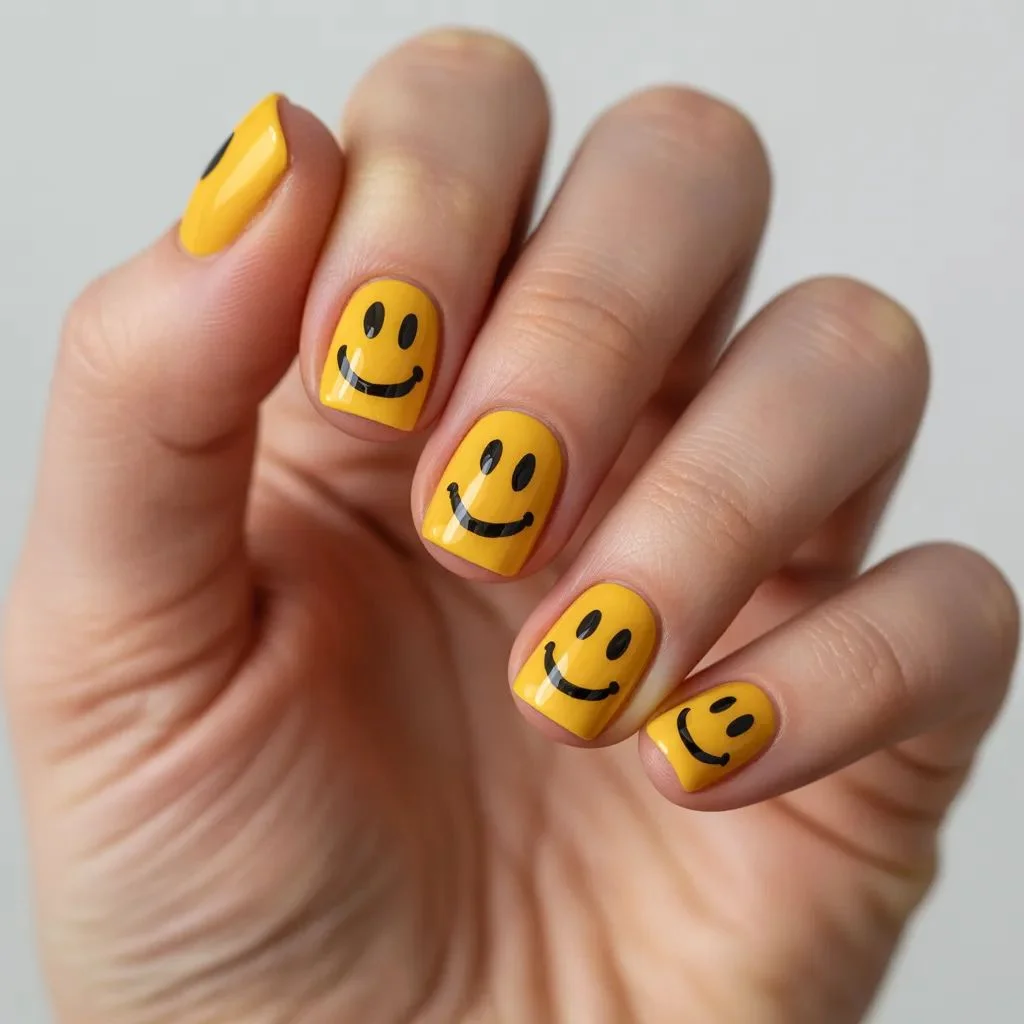 Classic Yellow Smiley Face Manicure