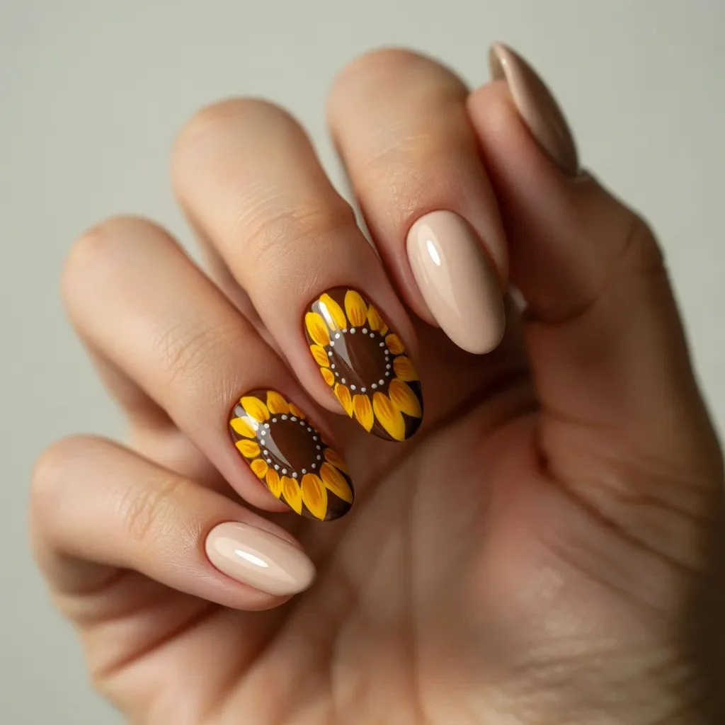 Classic Yellow Sunflower Nails