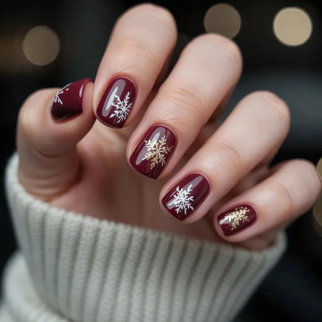 Dark Burgundy with Delicate Snowflakes