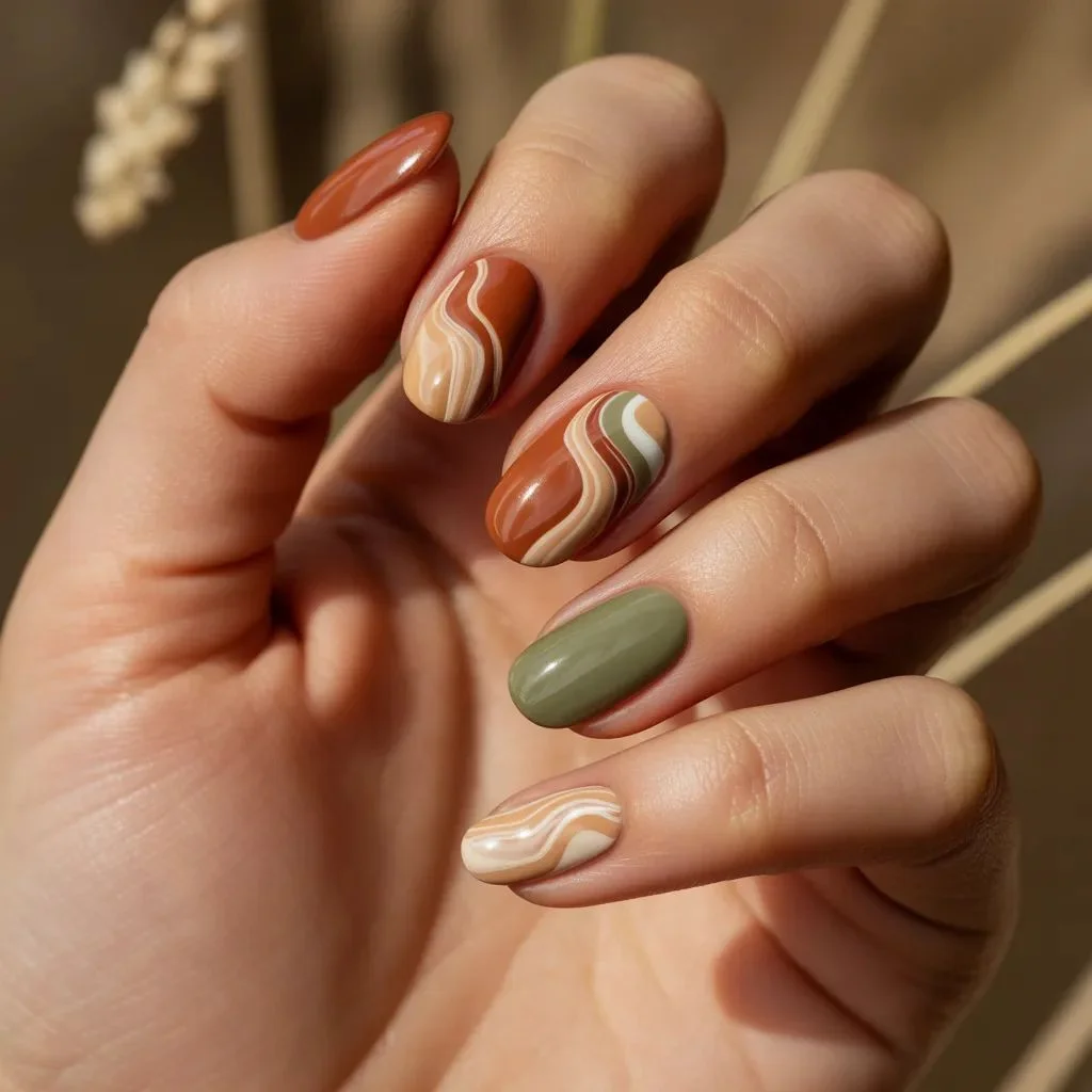 Earth Tone Swirl Nails