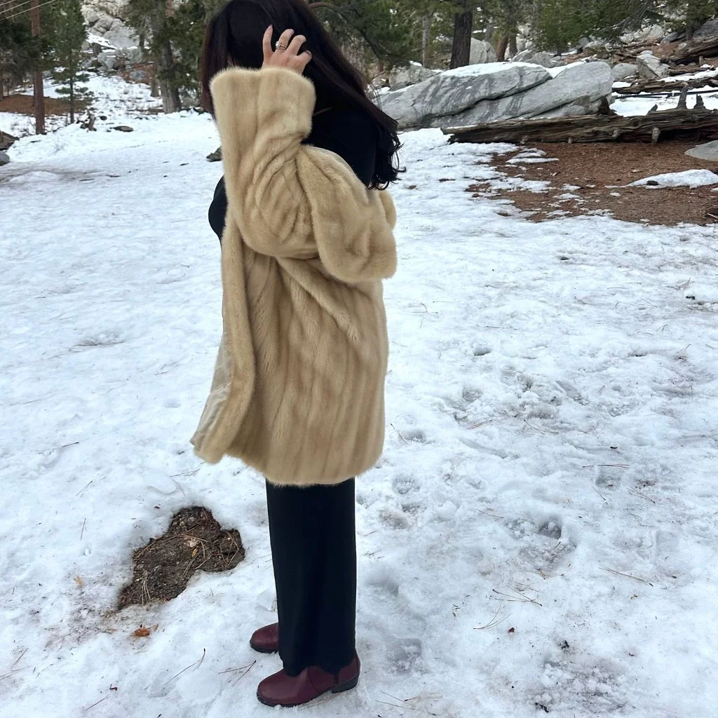 Faux Fur Coat + Slim Trousers + Block Heel Boots