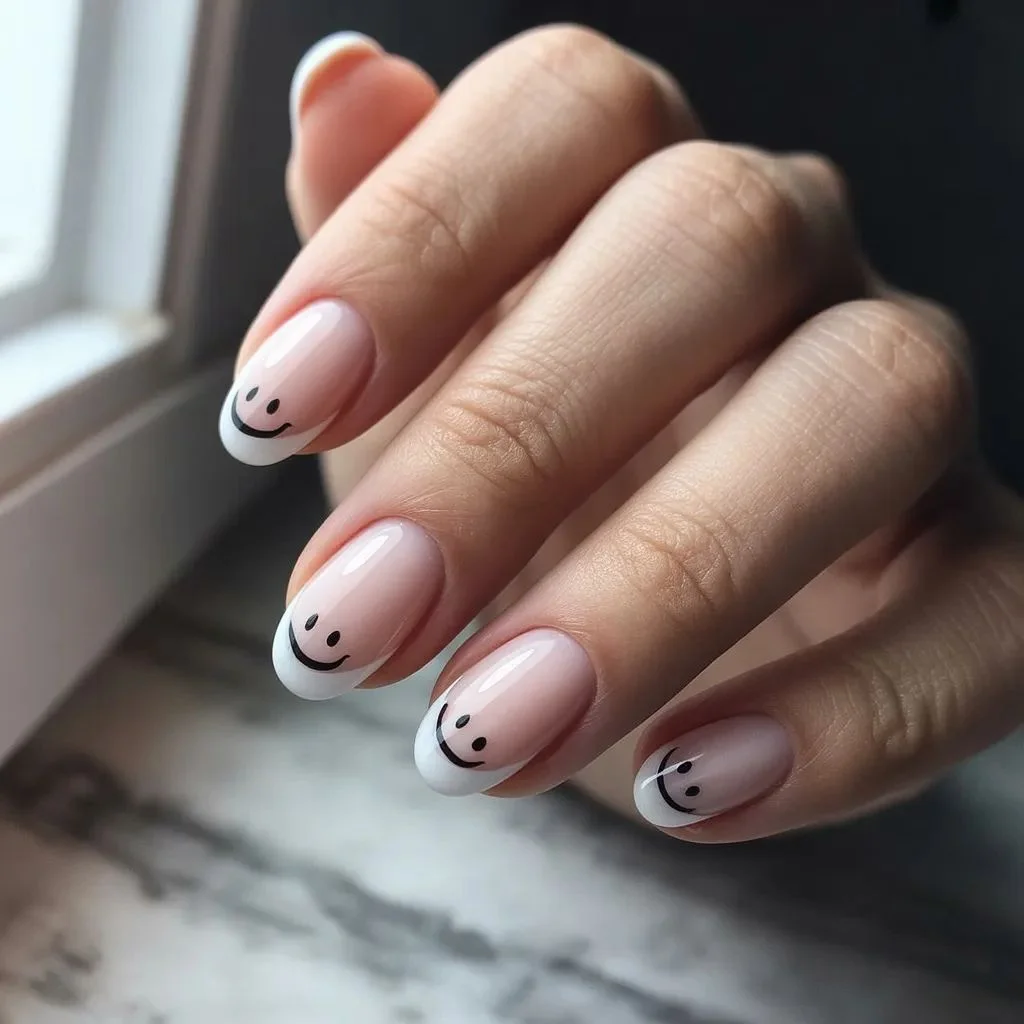 French Tip Smiley Face Nails