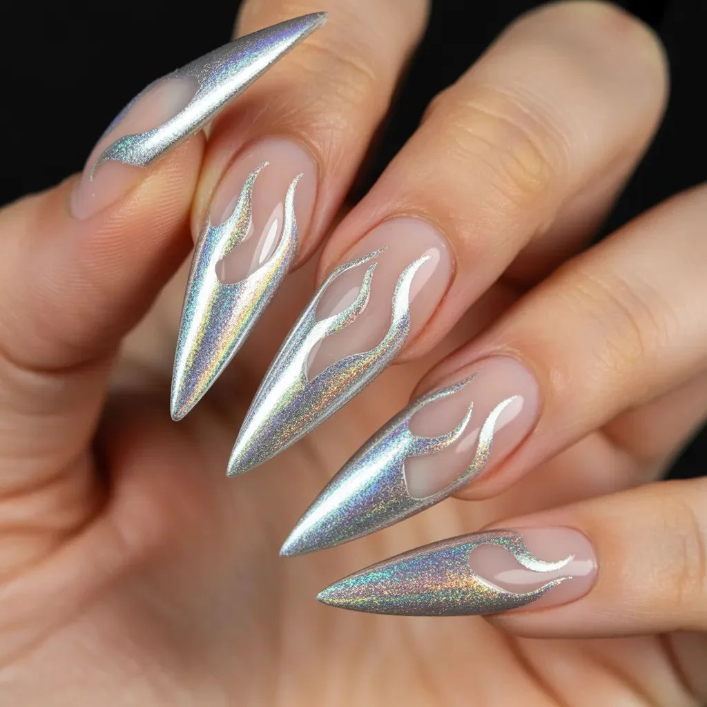 Glitter and Holographic Flame Nails