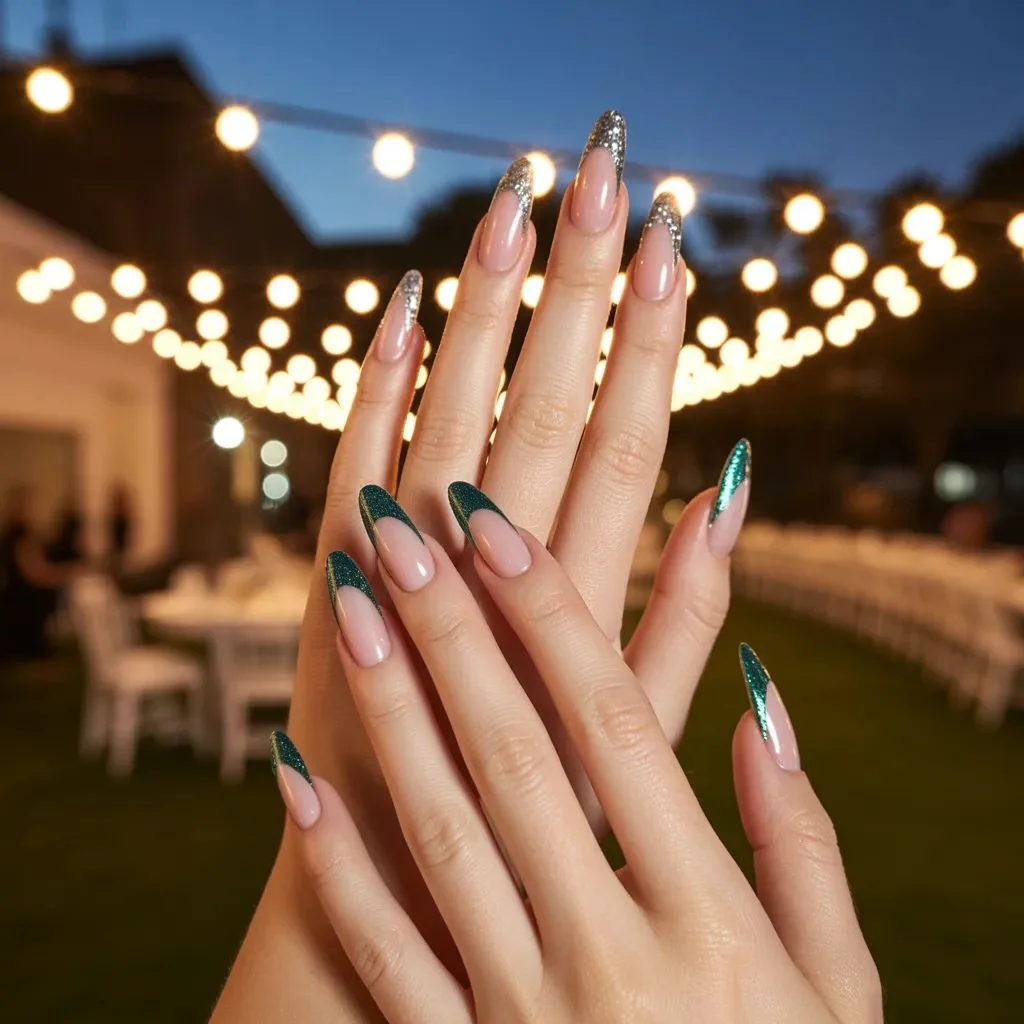 Glitter and Metallic Watermelon Nails for Your Next Big Night Out