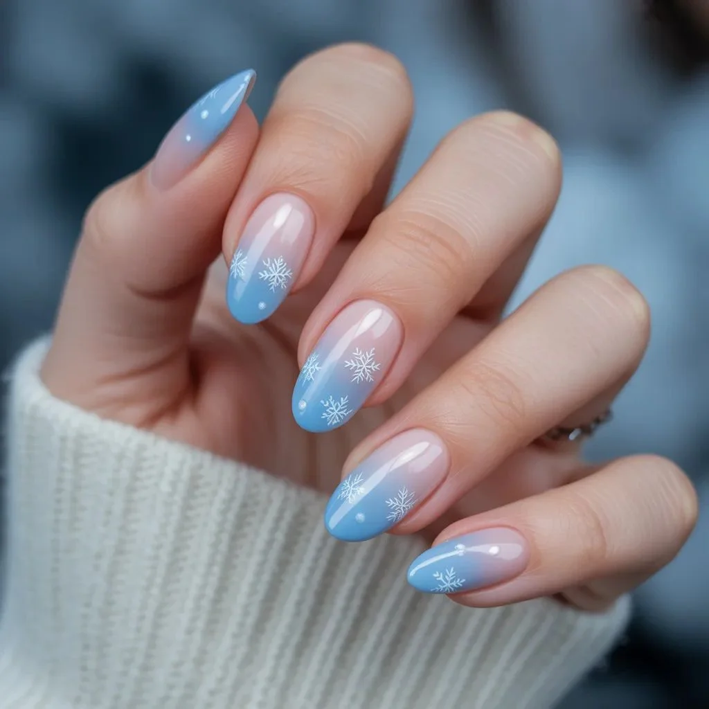 Icy Blue Ombre with Snowflake Detail