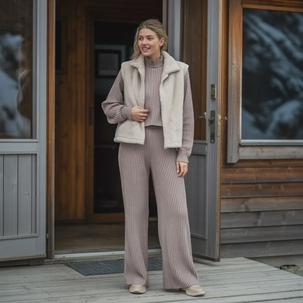 Matching Knit Set + Shearling Vest