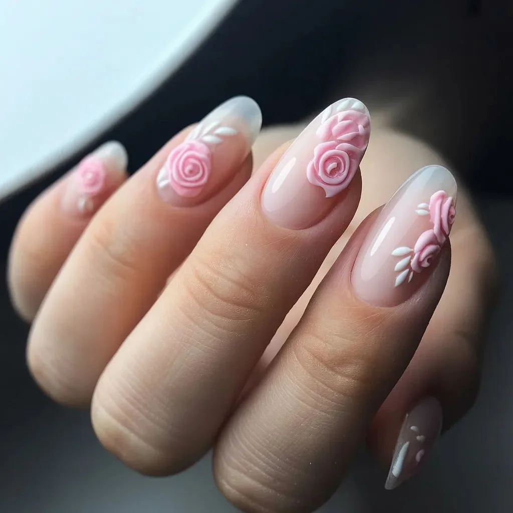 Milky White Base with Pink Floral Accents