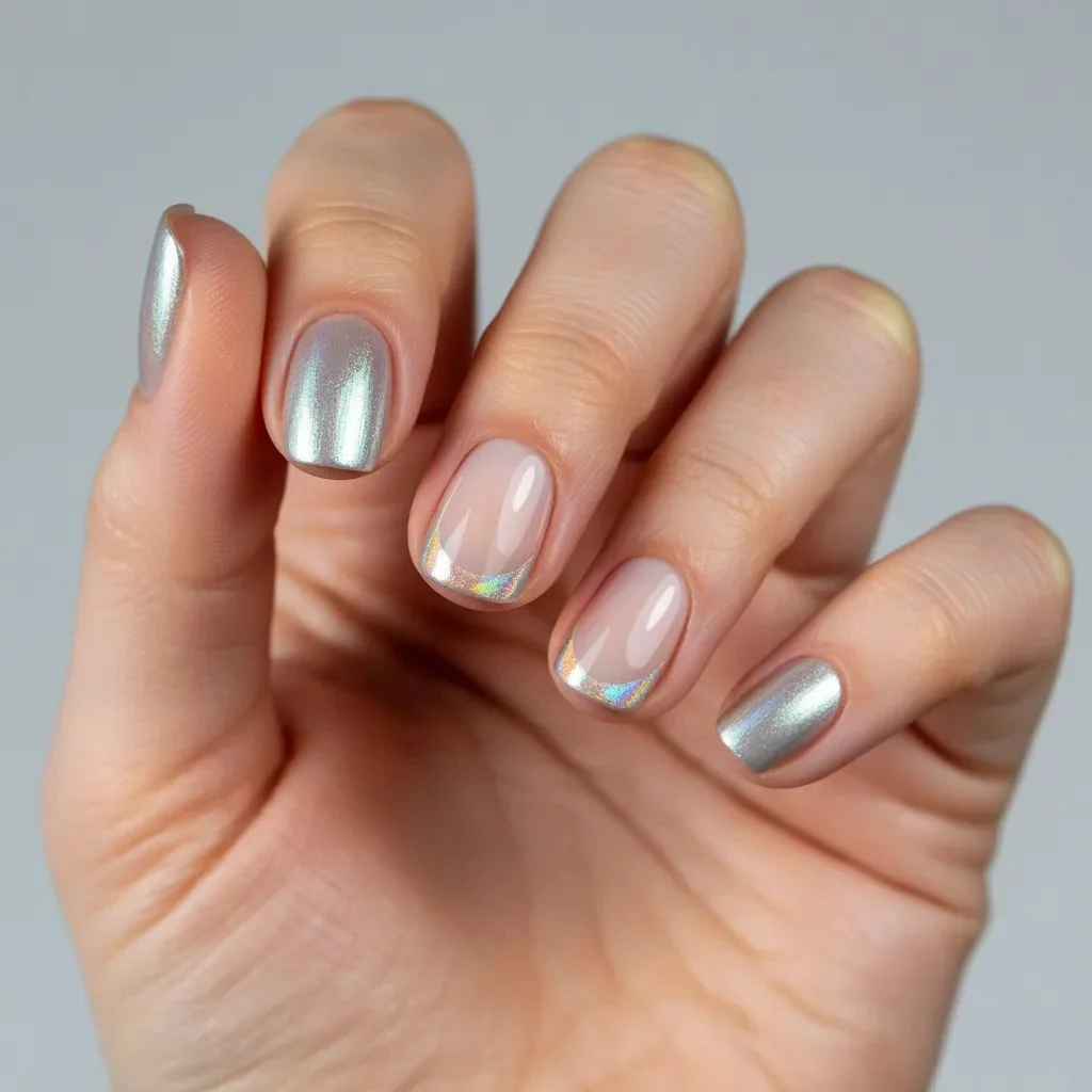 Minimalist Silver Aura Nails
